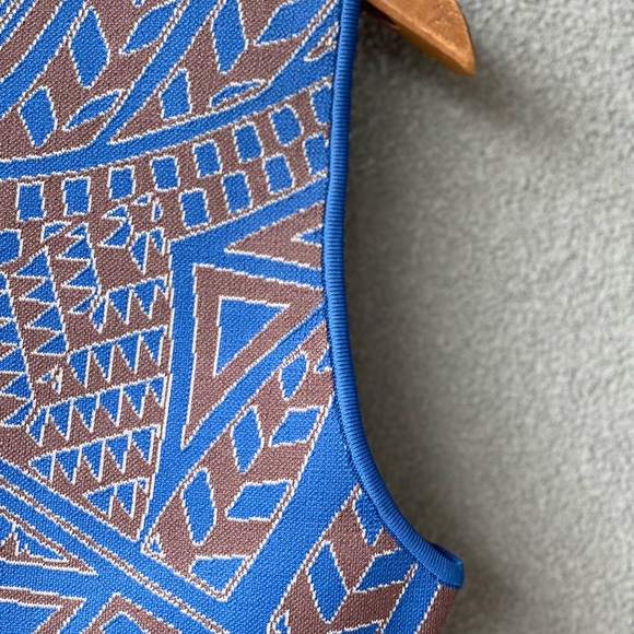 BCBGMAXAZRIA Wiggle Dress,Large Blue Brown Dress, Evening Dress,Abstract Pattern - Picture 5 of 11